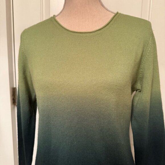 SIMPLY CASHMERE SWEATER ROUND CREW NECK GREEN OMBRE CASHMERE LONG SLEEVE Size M - Picture 2 of 10